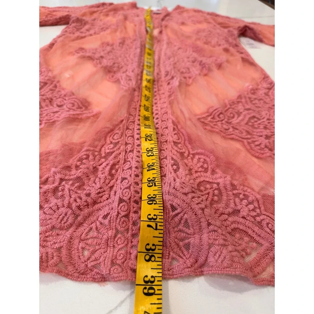 Pink Crochet Lace Overlay Kimono Cardigan Cover Up S M Romantic NWT Elegant Boho